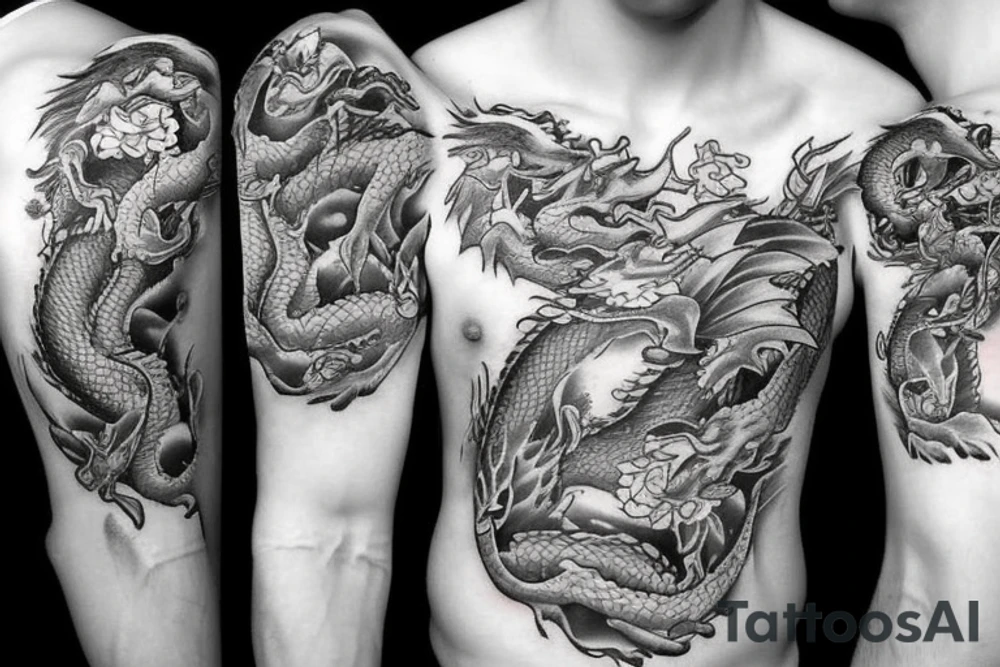 dragon with flowers tattoo idea