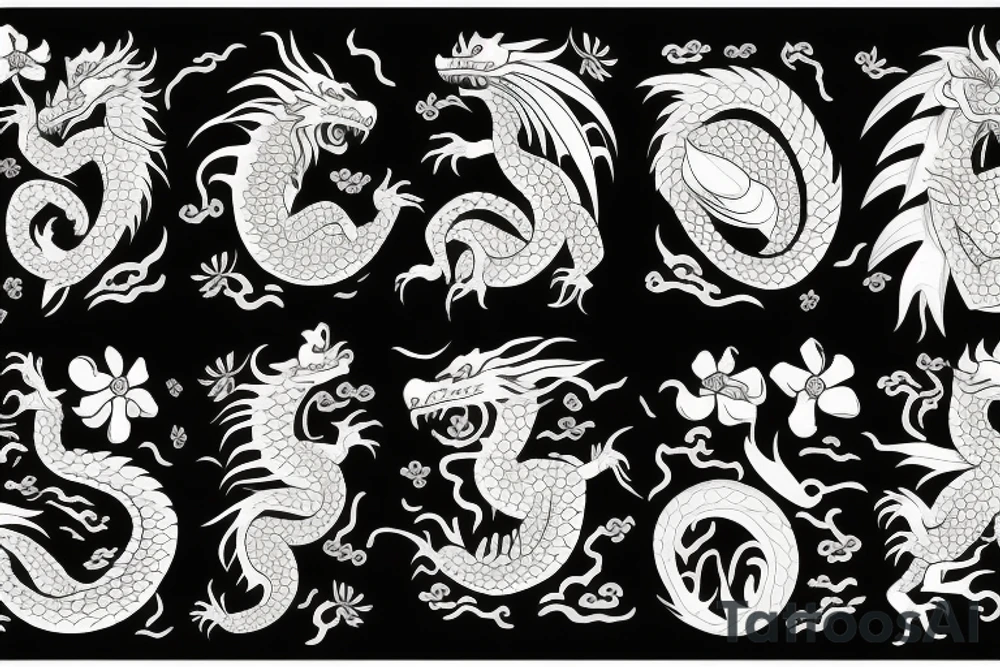dragon with flowers tattoo idea