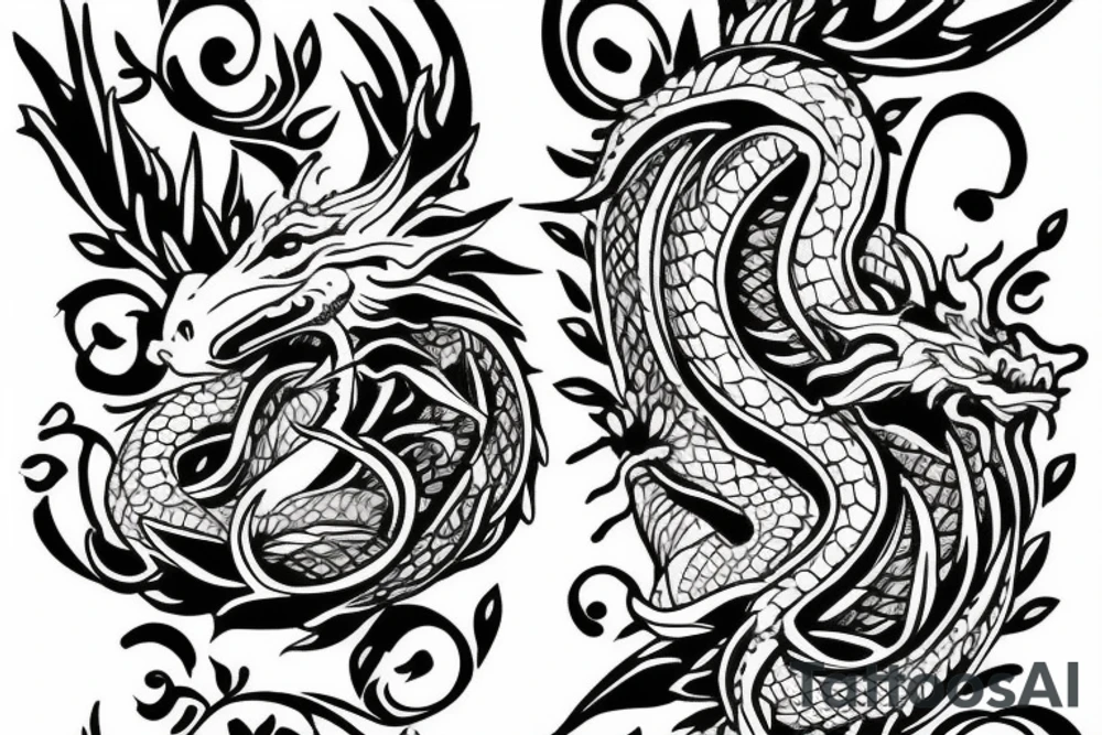 dragon with flowers tattoo idea