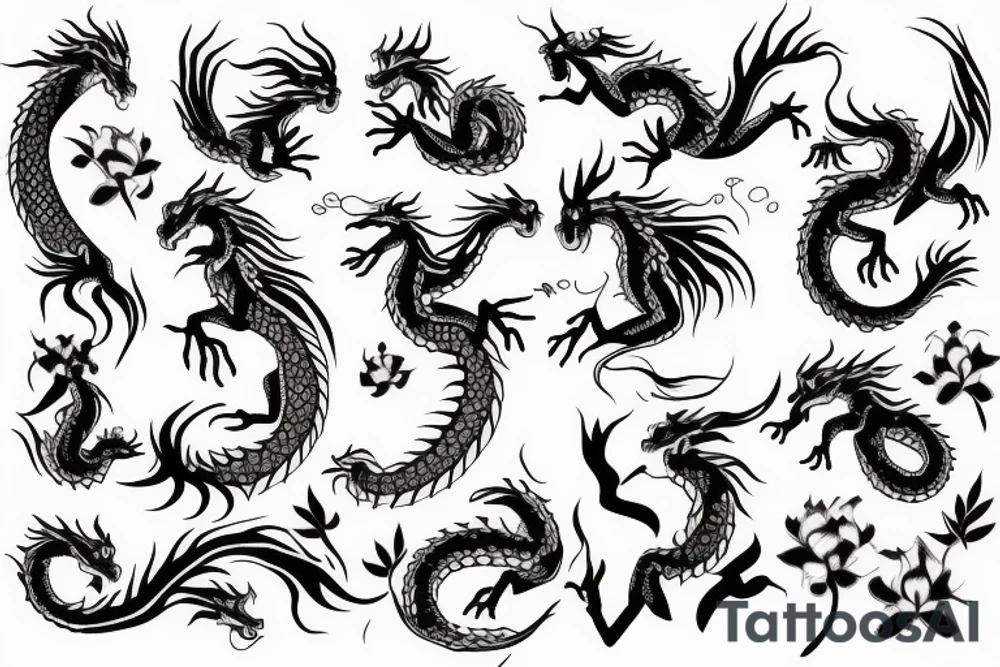 dragon with flowers tattoo idea