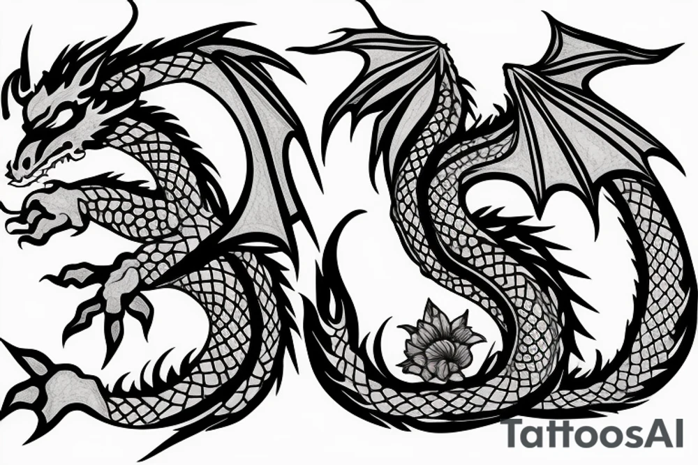 dragon with flowers tattoo idea