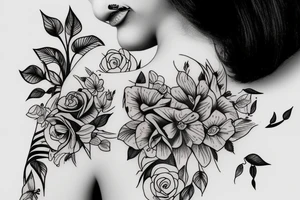 fine tattoo of a girl being pierced by a flower tattoo idea