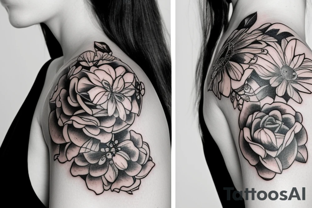 fine tattoo of a girl being pierced by a flower tattoo idea