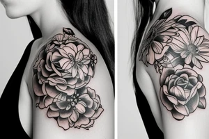 fine tattoo of a girl being pierced by a flower tattoo idea