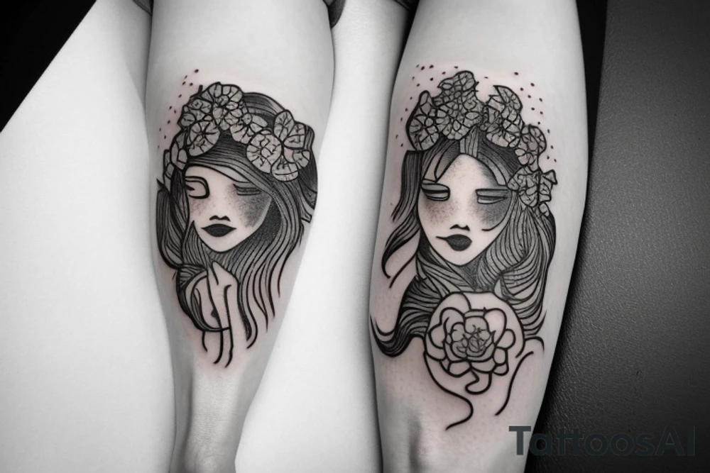 fine tattoo of a girl being pierced by a flower tattoo idea