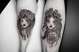 fine tattoo of a girl being pierced by a flower tattoo idea
