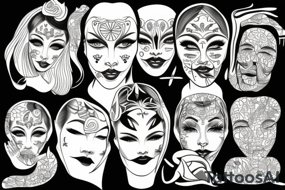 3 faces distorted tattoo tattoo idea