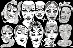 3 faces distorted tattoo tattoo idea