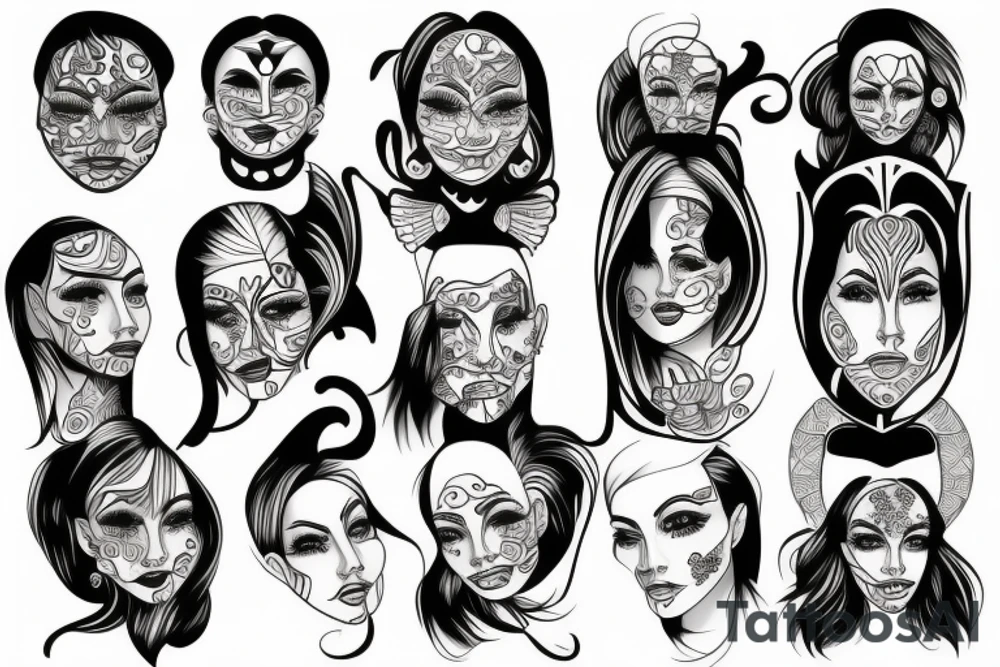 3 faces distorted tattoo tattoo idea