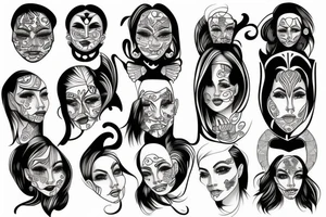 3 faces distorted tattoo tattoo idea