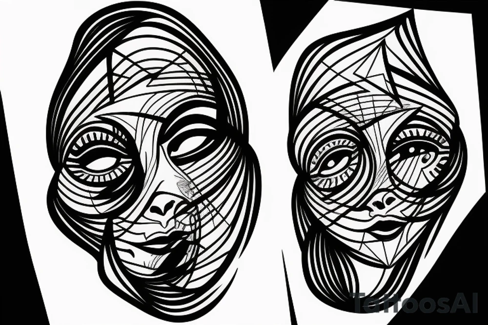 3 faces distorted tattoo idea