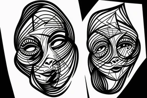 3 faces distorted tattoo idea