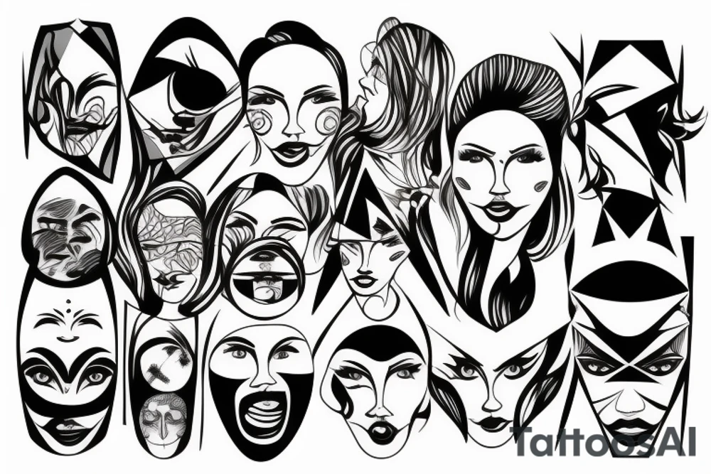 3 faces distorted tattoo idea