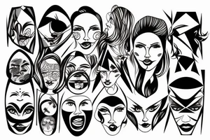 3 faces distorted tattoo idea