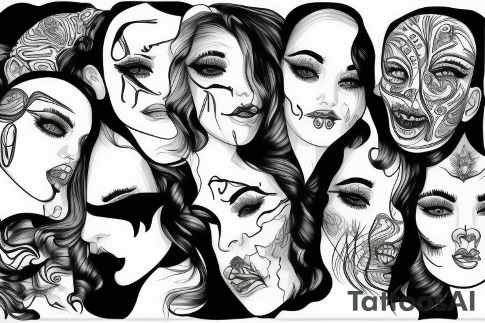 3 faces distorted tattoo idea