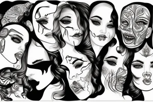 3 faces distorted tattoo idea