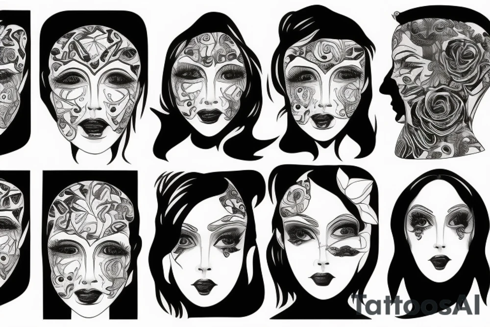 3 faces distorted tattoo idea