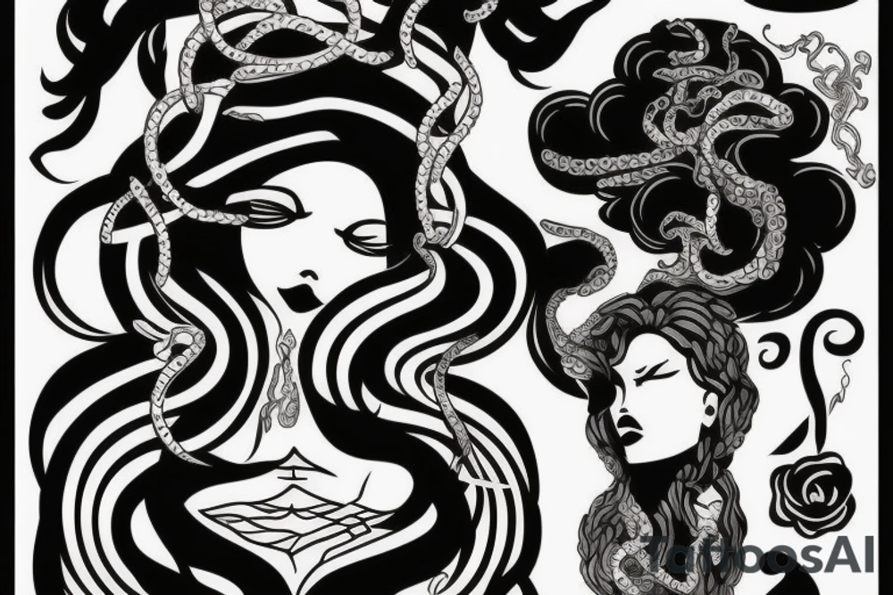 medusa la diosa con un yin yan de fondo tattoo idea