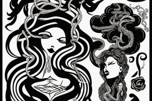 medusa la diosa con un yin yan de fondo tattoo idea