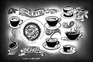 cup with coffee, sea, sun in the frame tattoo idea