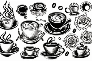 cup with coffee, sea, sun in the frame tattoo idea