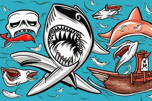 Shark jumping out of water in front of a pirate ship tattoo idea