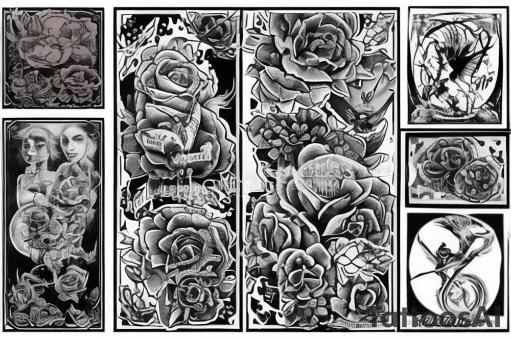 Жар-птица с павлиньми и огненными крыльями и хвостом tattoo idea
