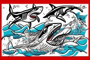 Shark jumping out of water in front of a pirate ship tattoo idea