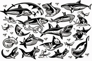 A cat riding on the back of a shark tattoo idea