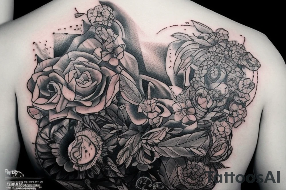 Жар-птица с павлиньми и огненными крыльями и хвостом цветная tattoo idea