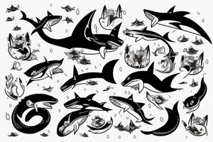 A cat riding on the back of a shark tattoo idea