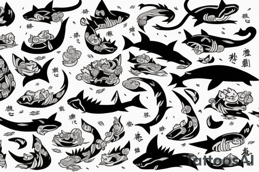 A cat riding on the back of a shark tattoo idea