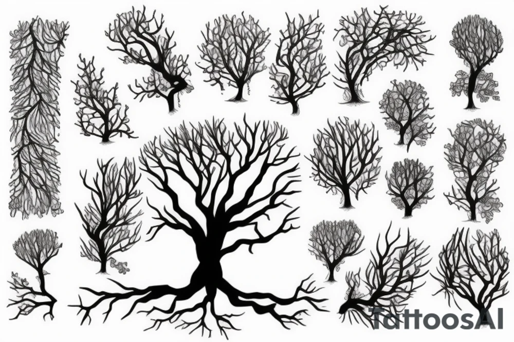 tree with roots and no leaves tattoo idea