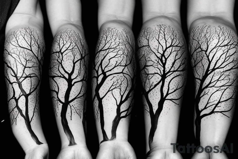 tree with roots and no leaves realistic with shadows and detailed tattoo idea