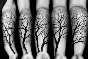 tree with roots and no leaves realistic with shadows and detailed tattoo idea