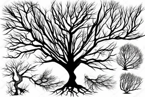 tree with roots and no leaves realistic with shadows and detailed tattoo idea