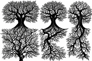Beautiful tree with roots and no leaves realistic with shadows and detailed tattoo idea