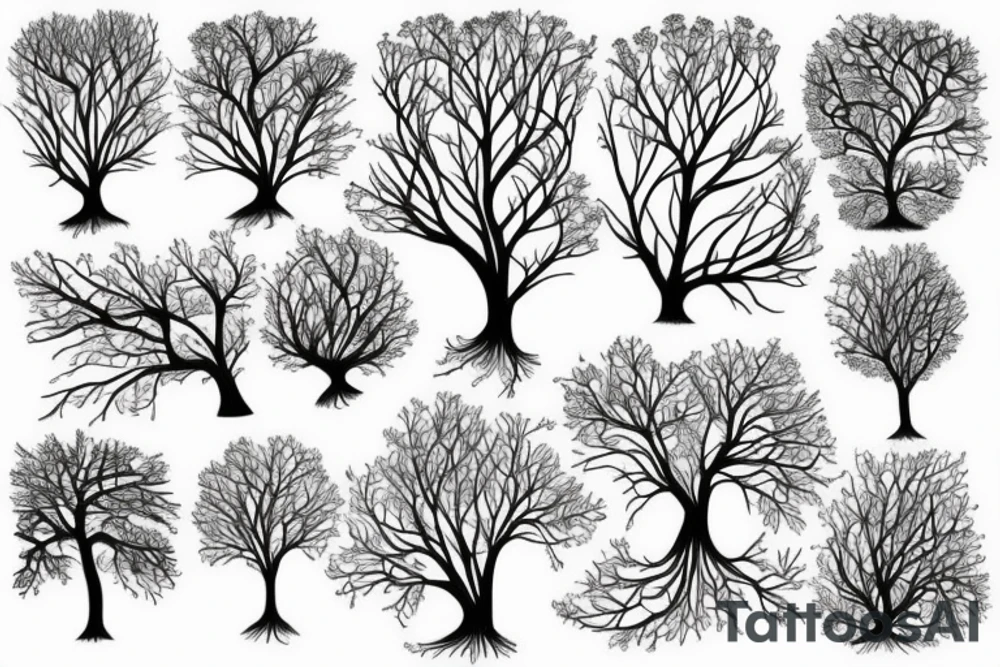 Beautiful tree with roots and no leaves realistic with shadows and detailed tattoo idea