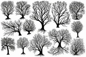 Beautiful tree with roots and no leaves realistic with shadows and detailed tattoo idea
