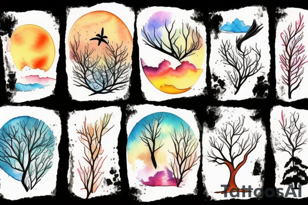 nature, sea, sunset, trees tattoo idea
