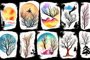 nature, sea, sunset, trees tattoo idea