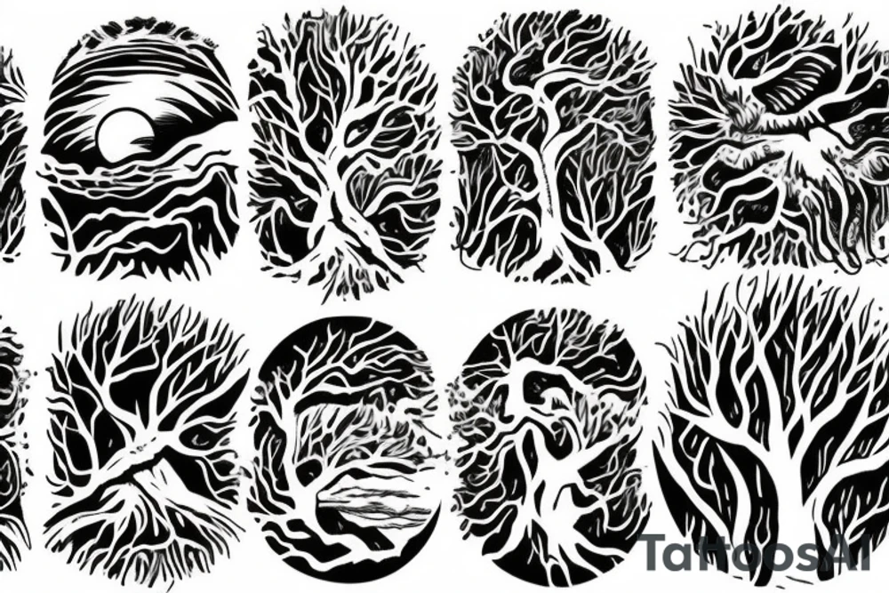 nature, sea, sunset, trees tattoo idea