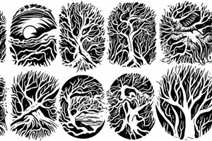 nature, sea, sunset, trees tattoo idea