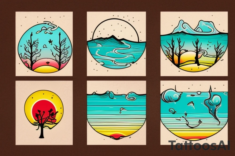 nature, sea, sunset, trees tattoo idea