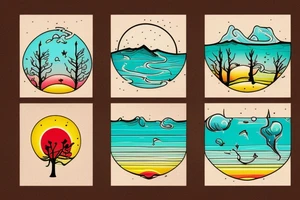 nature, sea, sunset, trees tattoo idea