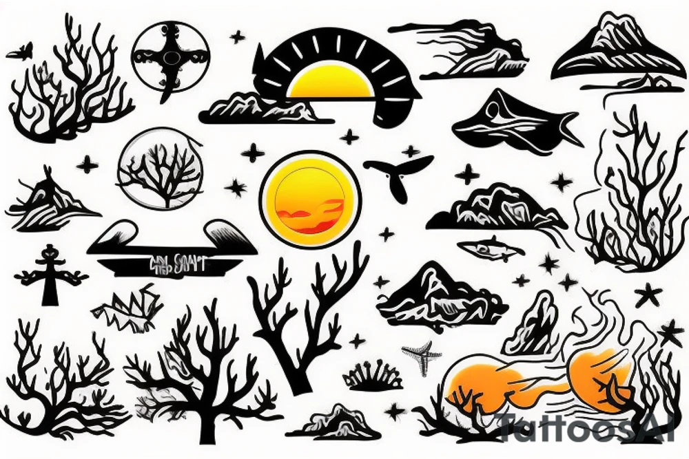 nature, sea, sunset, trees tattoo idea