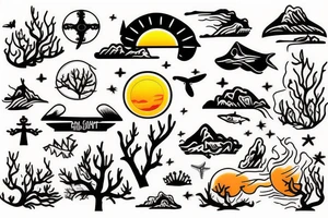 nature, sea, sunset, trees tattoo idea