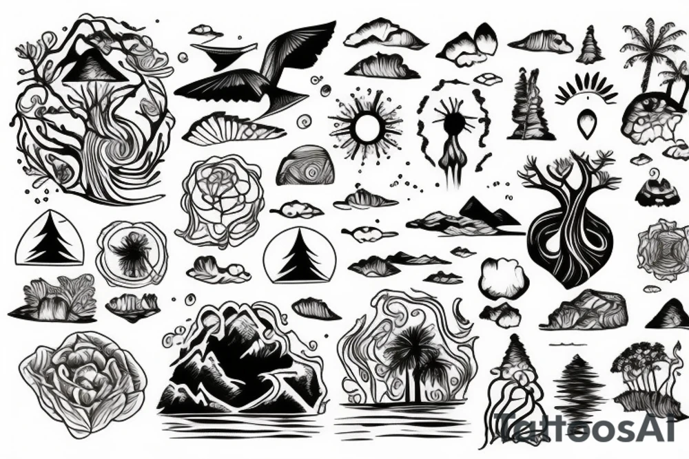 nature, sea, sunset, trees, lake tattoo idea