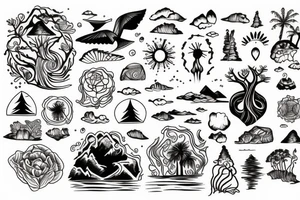 nature, sea, sunset, trees, lake tattoo idea
