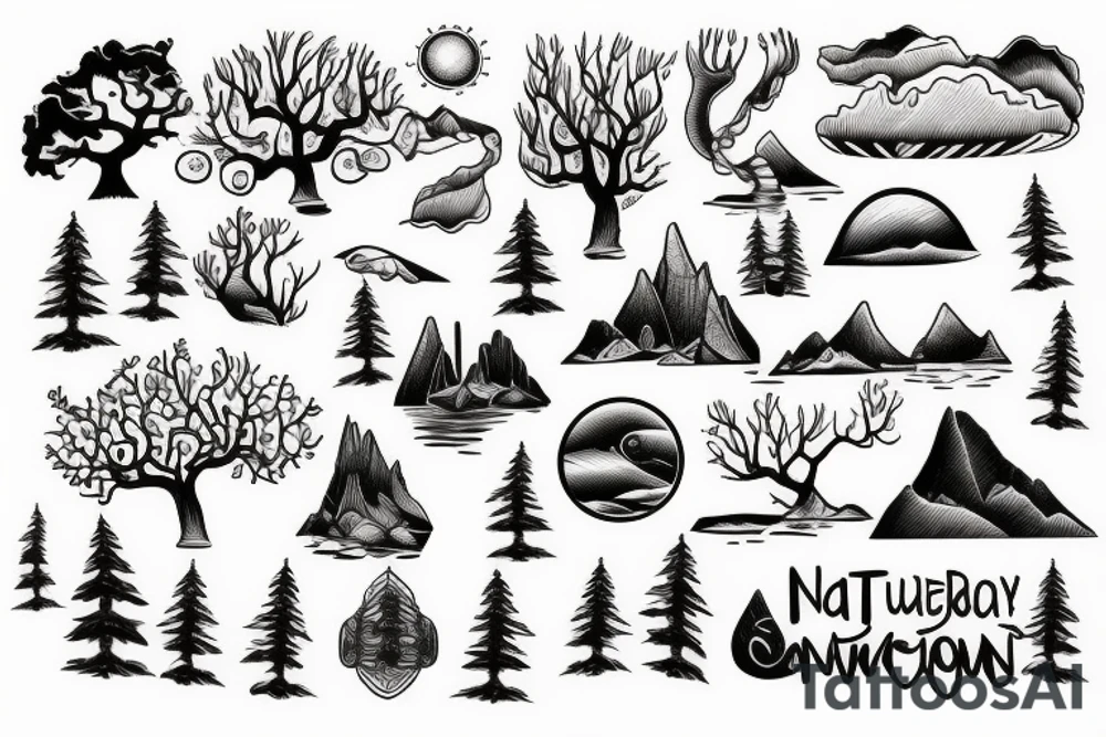 nature, sea, sunset, trees, lake tattoo idea